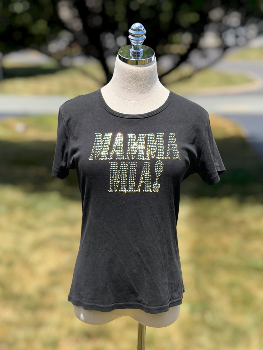 Vintage Y2K McBling Mama Mia Rhinestone Baby Tee Indie Sleaze Glam Top Euro - Picture 2 of 10